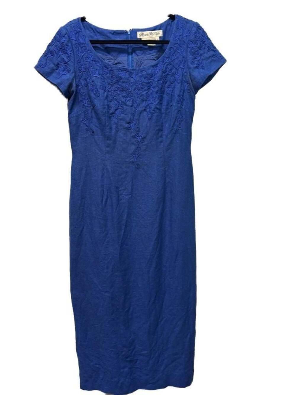 Marie St. Claire Blue Embroidered Cap Sleeve Sheath Dress Size 6